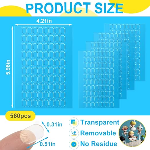 560Pcs Clear Adhesive Dots, Double-Sided, 0.31"x0.51" | Double Sided, No Trace - Image 2