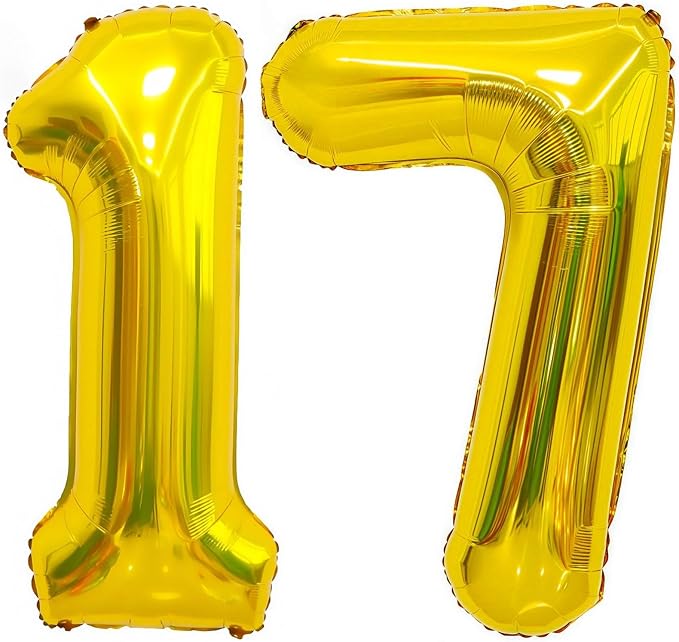 Gold 17 Balloon Number, 40 Inch Number 17 Balloon Large Gold Foil Mylar Helium by BBPOOL