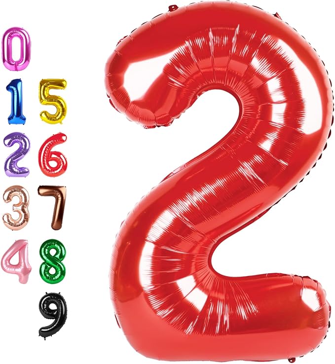 Number Balloons 2 Balloon 40 inch Red by Enyeopd