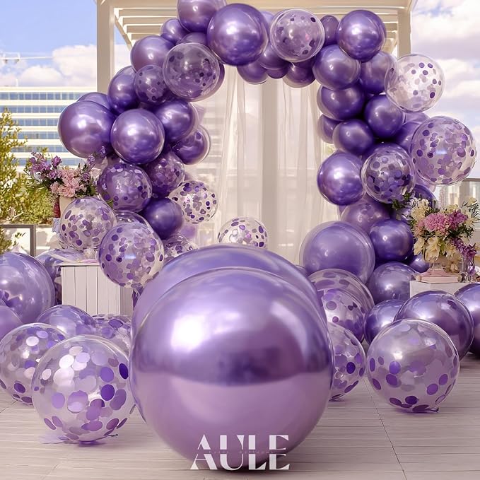 AULE 100Pcs Metallic Purple Balloons 18/12/10/5 Inch Different Sizes | Chrome - Image 4