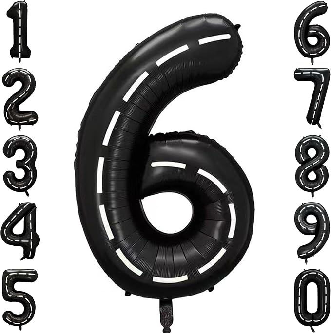 Black and White Stripes Number 6 Balloon 40 Inch, Road Finish Numeral | by Unknown