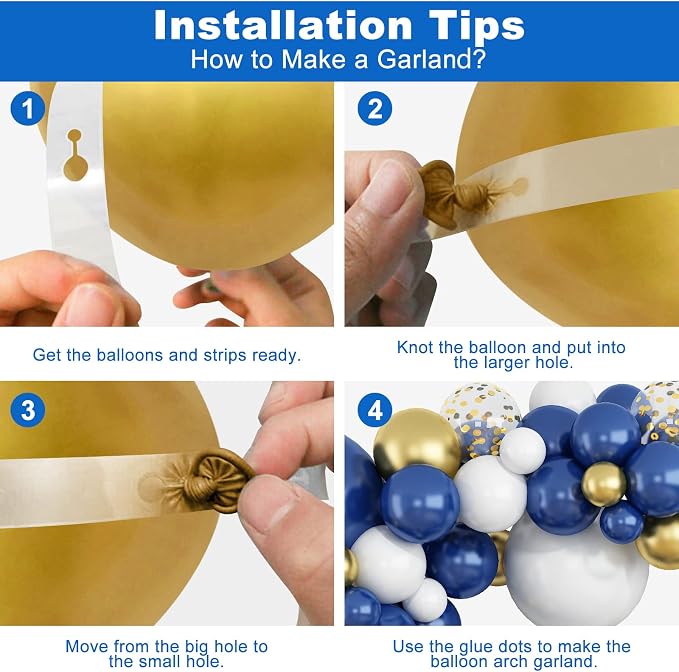 145PCS Navy Blue Gold and White Balloons Garland Arch Kit, 18 12 10 5 inch Navy - Image 3