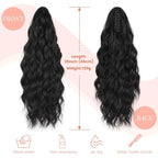 Ponytail Extension, 18 Inch Claw Clip Ponytail Extensions Curly Wavy Ponytail Hair Extension Jaw Clip on Pony Tails Hairpiece for Women Fluffy Natural Synthetic for Daily Use (Light Black)