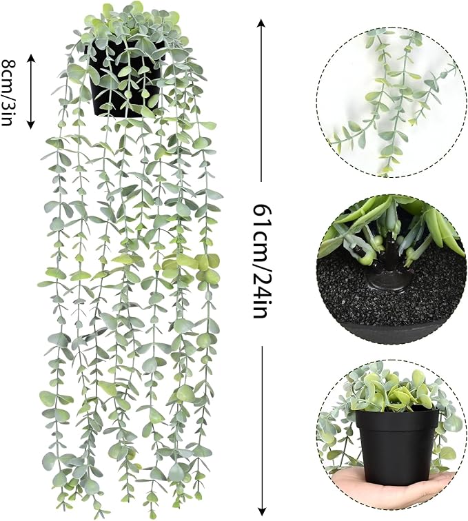 2Pcs Fake Hanging Plants with Pot Eucalyptus Leaves Fake Vines | UV Resistant - Image 3