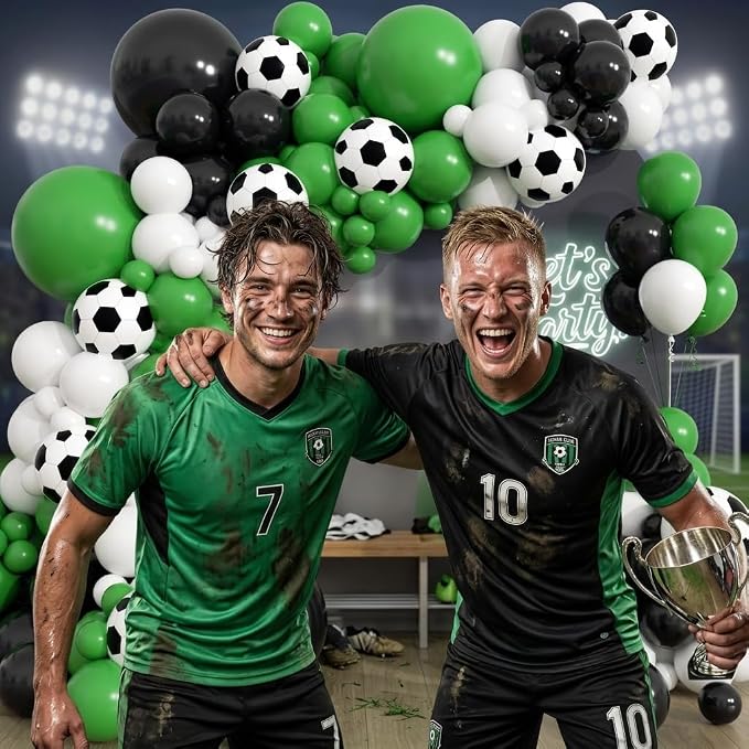 181Pcs Soccer Balloon Garland Arch Kit -Green White Black Soccer Party - Image 6