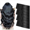 SUYYA Invisible Tape in Hair Extensions Human Hair Jet Black Seamless Injected Hand-Tied Pro Quality Virgin Human Hair 20PCS 40G/Pack Straight Tape Ins(16 inch #1 Jet Black)