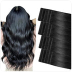 SUYYA Invisible Tape in Hair Extensions Human Hair Jet Black Seamless Injected Hand-Tied Pro Quality Virgin Human Hair 20PCS 40G/Pack Straight Tape Ins(16 inch #1 Jet Black)