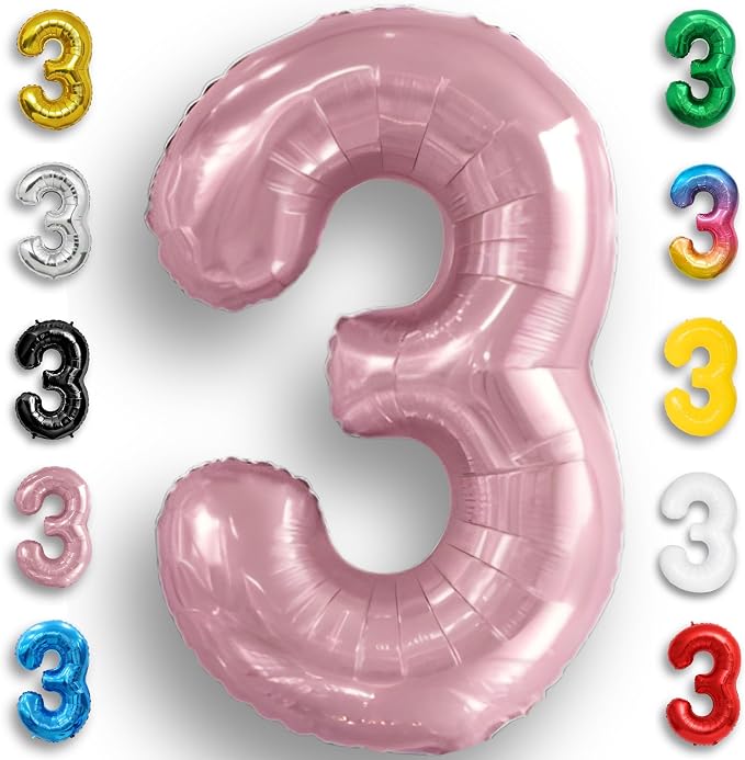 Pink Pearl Number Balloon 3 Mylar Foil Macaron Balloons 16 Inch by Unknown
