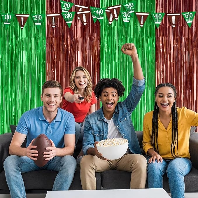 2 Pack Football Party Decorations, 3.28 FT x 6.58FT Tinsel Backdrop, Football - Image 3
