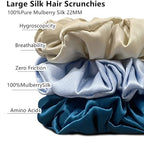 Suncdelv Silk,100% Silk Scrunchies for Hair,22 Momme Hair Ties for Anti-Crease & Breakage,Natural Women Hair Accessories，Fashion Hairbands 3PCS（Sapphire Blue）