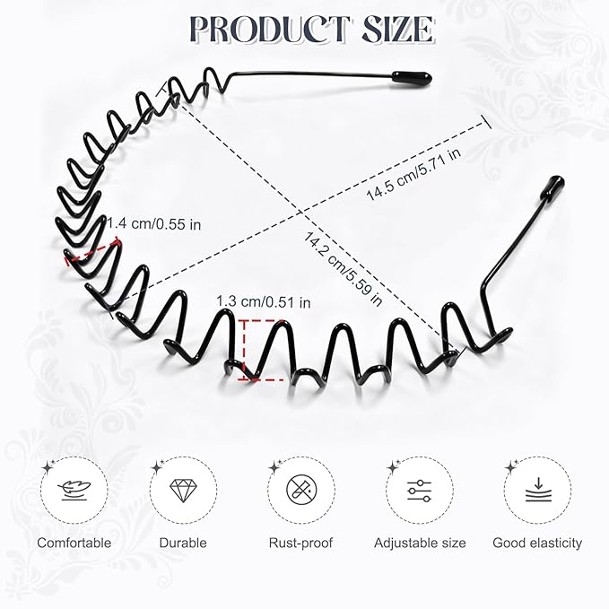 2 Pcs Metal Hair Band, Fashion Wavy Spring Metal Headband for Men & Women, Elastic Non Slip Metals Hairband for Daily Use Outdoor Sports Hair Hoop Hairs Accessories