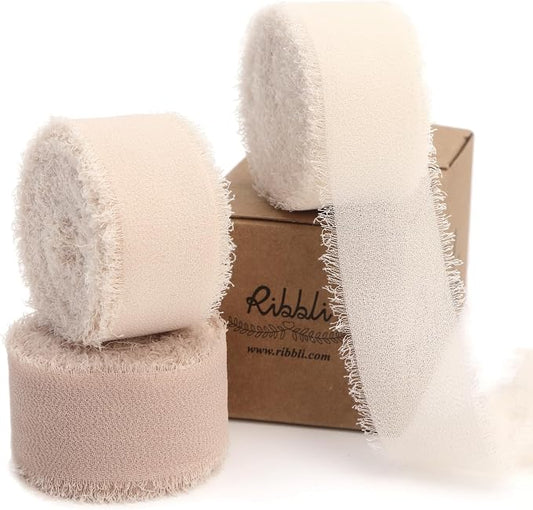 Ribbli Nude Ribbon 1 Inch x 3 Rolls Total 24 Yards Cream/Nude/Beige Handmade by Ribbli