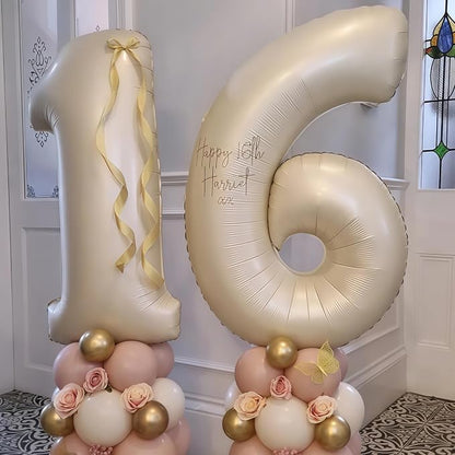 Cream Number 14 Balloons, 40 Inch 14 Balloons Giant Helium Foil Mylar Beige 14 - Image 6