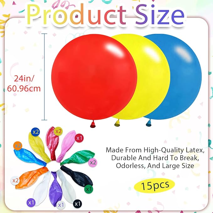 15pcs Latex Big Balloons 24 Inch Assorted Large Balloon Giant Balloon - Image 4