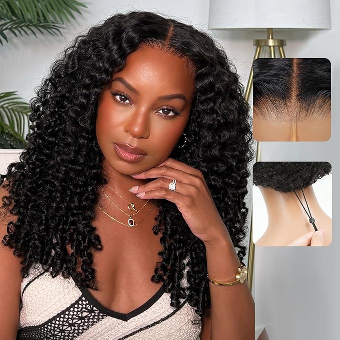 7x6 Burmese Curly Glueless Wigs Human Hair Pre Plucked Pre Cut 250% Density Drawstring Wig for Black Women 7x6 HD Lace Front Wigs Human Hair Glueless Wear and Go Nautural Color 20 Inch