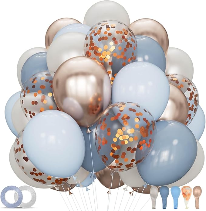 68Pcs Dusty Blue and Champagne Gold Balloons 12 Inch Sand White Pastel Baby by KUULBELAballoons