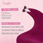 YoungSee Nano Ring Hair Extensions Magenta Nano Human Hair Extensions Burgundy Nanobead Hair Extension Human Hair Colorful Nano Hair-Extension Colored for Role Playing 25s 25g 20inch