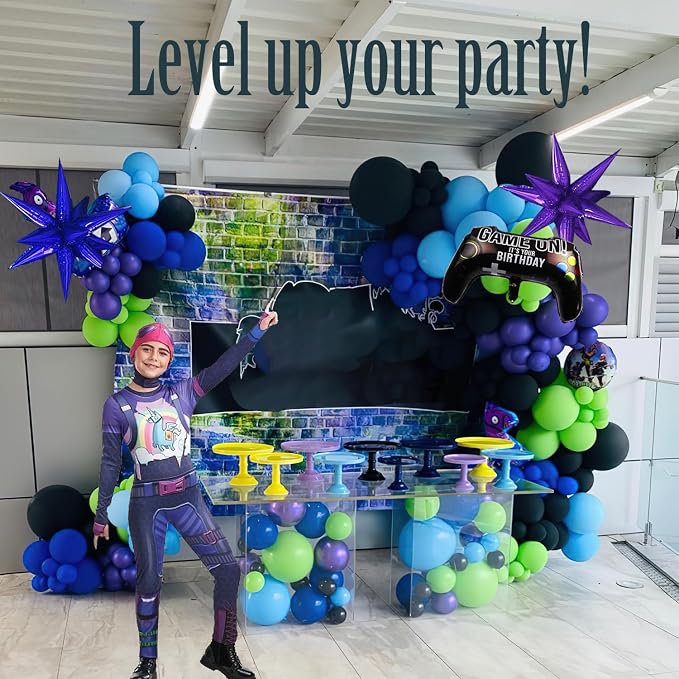 Video game balloon garland arch kit 140pcs purple blue green black balloons - Image 4