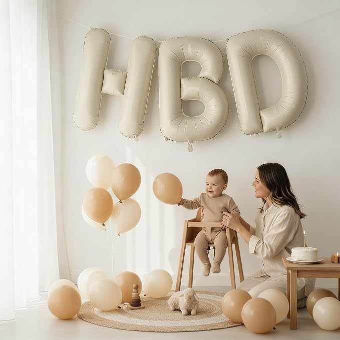 40 Inch Cream HBD Balloons for Boho Birthday Party Decorations, Giant Beige HBD - Image 5