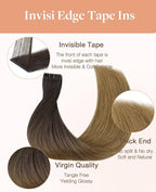 GOO GOO Invisi Edge Tape in Hair Extensions Human Hair, 1D/2C/4E Chocolate Dip Color Melt10pcs injected with 10pcs classical tape ins, 14inch 50g, Virgin Remy Hair, Natural Look