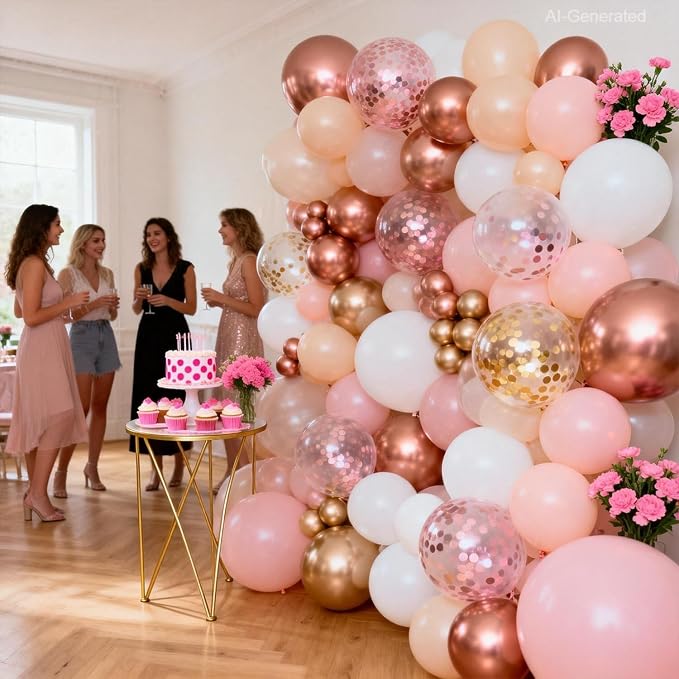 Rose Gold Balloons Arch Kit, Different Size | Latex Balloons - Image 4