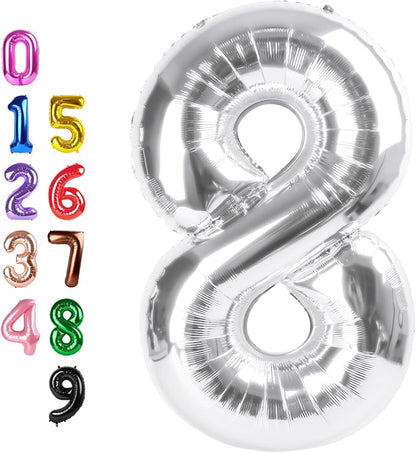 8 Balloon 40 inch Silver Number Balloons by Enyeopd