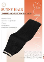 Sunny Hair Extensions Tape in Human Hair Natural Black Tape in Hair Extensions Human Hair 24 inch Remy Tape in Extensions Skin Weft 50g 20Pcs