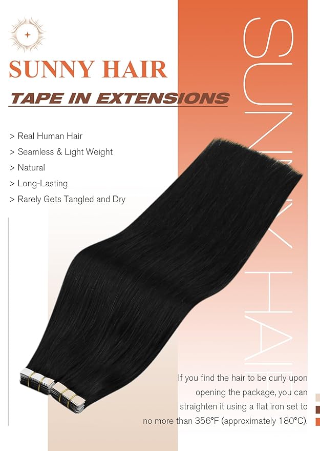 Sunny Hair Extensions Tape in Human Hair Natural Black Tape in Hair Extensions Human Hair 24 inch Remy Tape in Extensions Skin Weft 50g 20Pcs