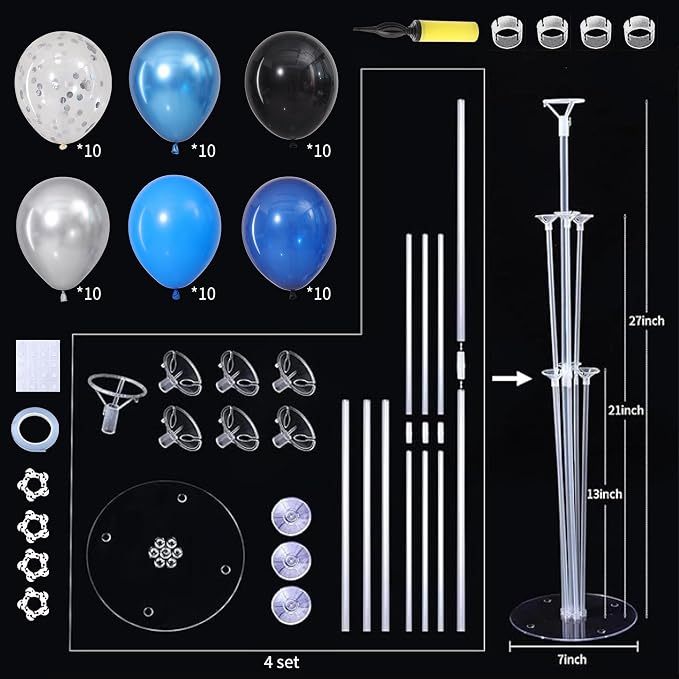 Navy Blue and Silver Black Balloons Table Centerpieces Stand Kit - Image 3