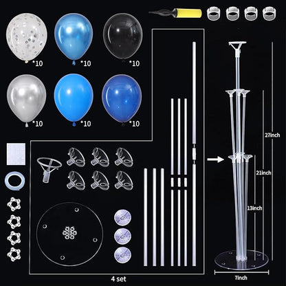 Navy Blue and Silver Black Balloons Table Centerpieces Stand Kit - Image 3