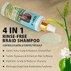 Rinse-Free Shampoo for Braid No Water Shampoo for Locs, Twists, Weaves, Dreadlock, Dry Spray for BuildUp, Odor, Itch& Flakes, No Residue Chemical Free- Cotton Pads Rounds for Briads, Scalp, Face Clean