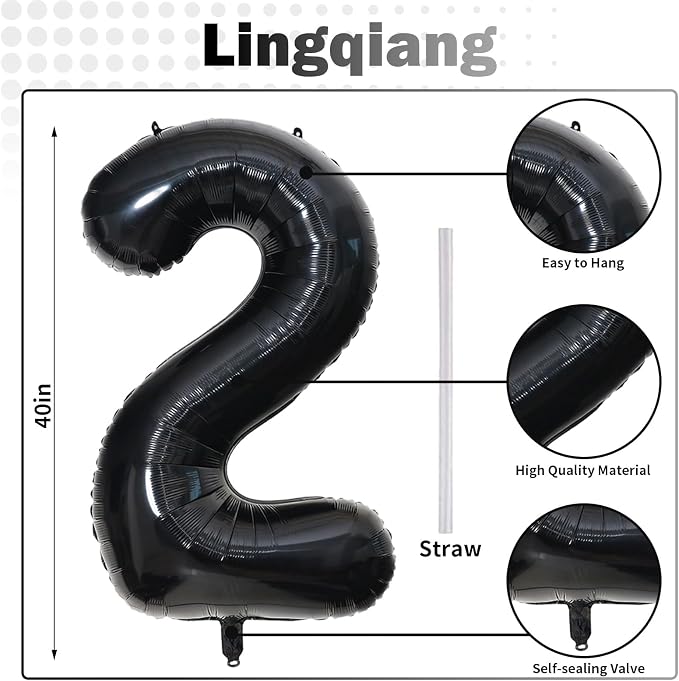 Black 21st Birthday Balloons for Her, 40In Black Mylar Foil Number 21 Balloons - Image 2