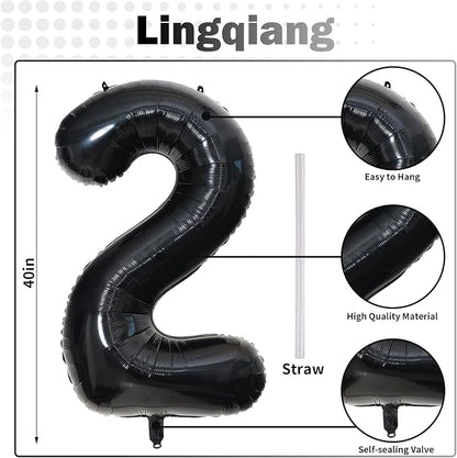 Black 21st Birthday Balloons for Her, 40In Black Mylar Foil Number 21 Balloons - Image 2
