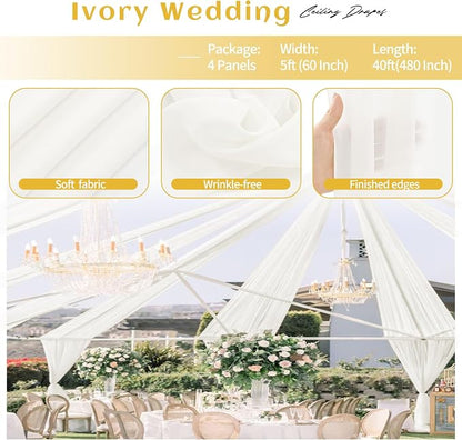 4 Panels Ivory Ceiling Drapes for Wedding Ceiling Drapes 5ftx40ft Wedding Arch - Image 4