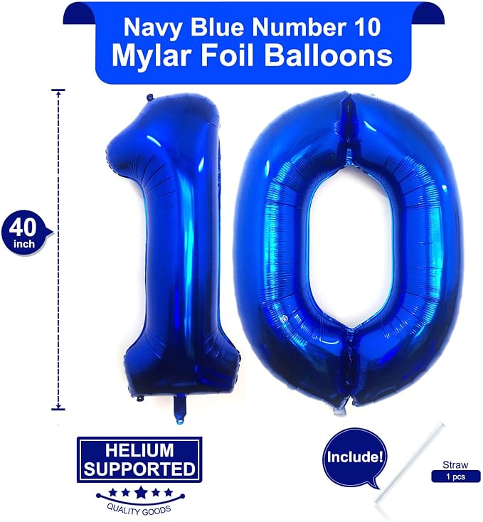 40 Inch Navy Blue 10 Number Balloons Giant 10 Balloons Navy Blue Birthday 10 - Image 2