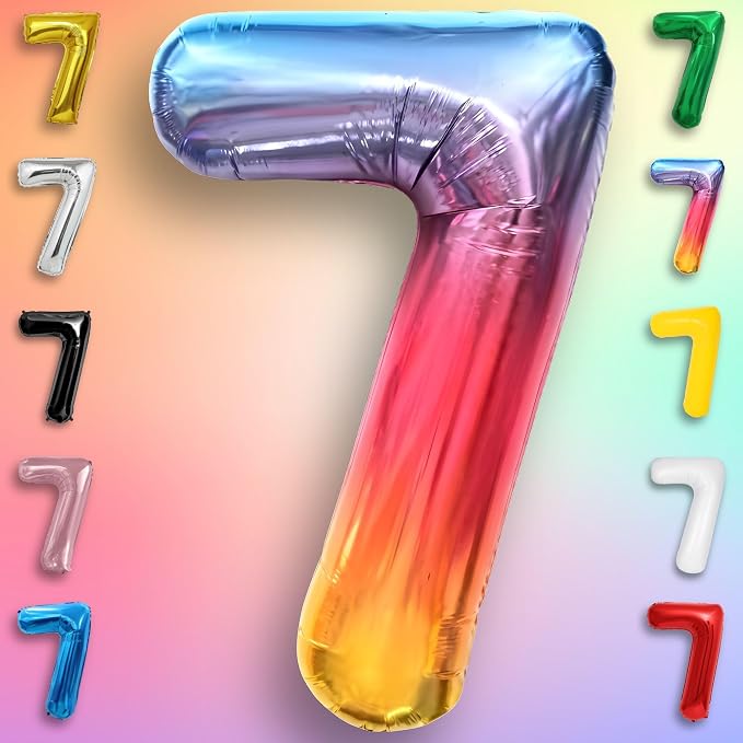 Rainbow Number Balloons 7 Mylar Foil 40 Inch - Image 4