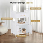 BarberPub Hair Salon Rolling Trolley for Storage, Barber Cart with Cabinet & Lockable Wheels, Beauty Spa Utility Styling Tools Organizer 2494 (White)