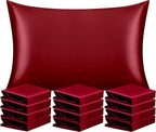 NTBAY 12 Pack Satin Standard Pillowcases for Hair and Skin, Luxurious and Silky Pillow Cases with Envelope Closure, 20 x 26 Inches, Wine Red