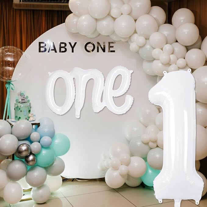 2 Pcs One Balloon Set, 40 Inch Number 1 Balloon and 41 Inch Script Letter One - Image 5