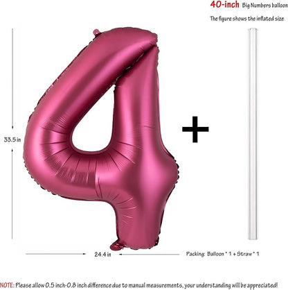 Number 4 Balloons 40 Inch Wine Red Burgundy Foil Number Balloon 4 | Wine Red - Image 2