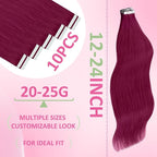 YoungSee Invisible Tape in Hair Extensions Magenta 22 Inch Human Hair Tape in Extensions Rosein Colored Hair Extension Real Human Hair Tape-in for Long Hair 10pcs 25g