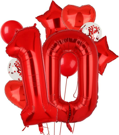 40 Inch Red Number Balloons 10 Mylar Foil 10th Birthday Party Decor 10 Pcs | by GGDE