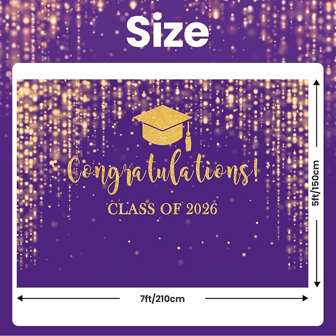 Mocsicka Class of 2026 Backdrop Purple Gold Glitter Bokeh Graduation Party - Image 4