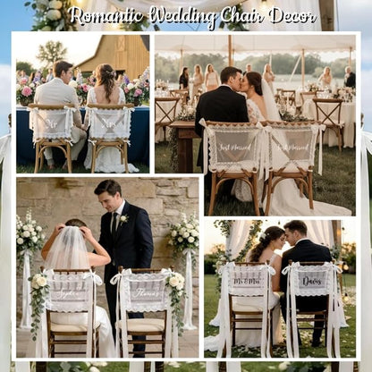 Personalized Lace Sheer Wedding Chair Signs Set of 2, Custom Name or Just - Image 2