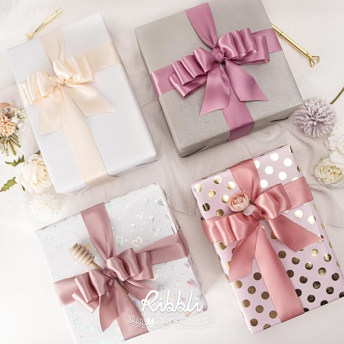 Ribbli Dusty Rose Satin Ribbon 1-1/2 Inch x 4 Rolls Total 40 Yards- Pink/Rose - Image 2