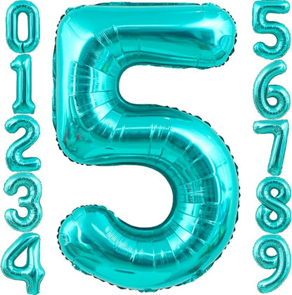 40 Inch Big Teal Blue Number 5 Foil 0-9 Mylar Helium Balloons | Large Digital by SULALABOO