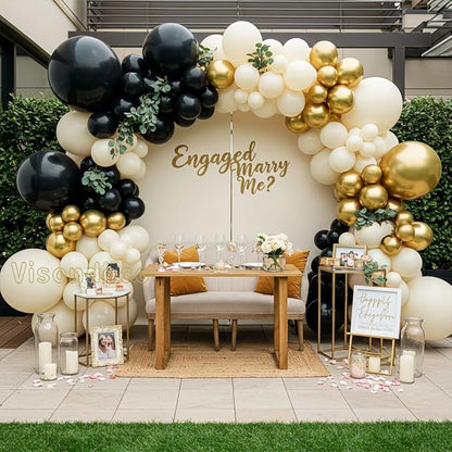 Black White and Gold Balloon Arch Kit – Double Stuffed Balloons in Black - Image 4