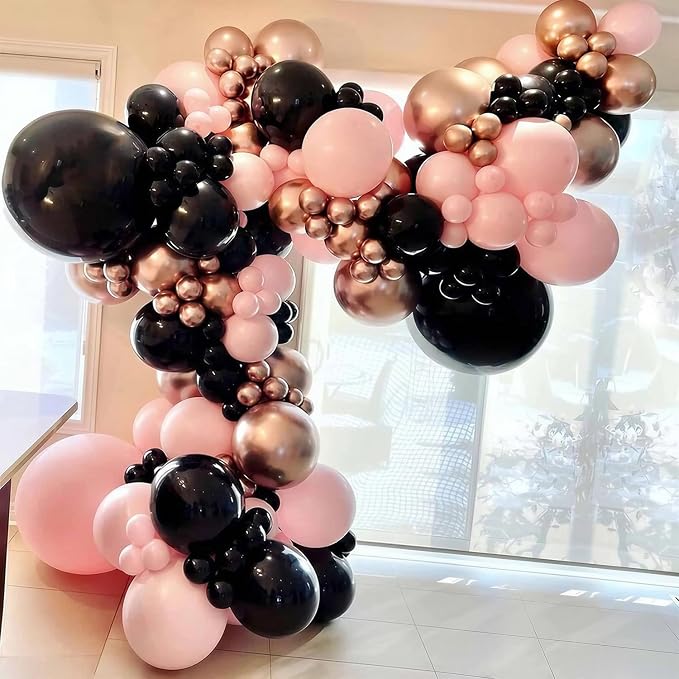 Rose Gold and Black Balloons for Bridal Shower Women Birthday Decorations | - Image 6