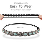AMCAMI 5Pcs Rhinestone Beaded Headbands for Women Elastic Head Wraps Handmade Crystal Bling Hairbands for Girls Vintage Hair Accessories Party Daily Headwear (C)