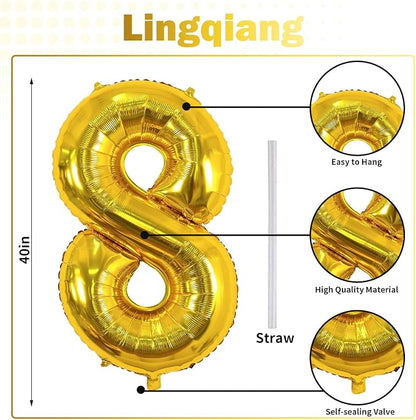 Gold Number 18 Birthday Balloons, 40 Inch Large Gold Mylar Foil Number 1 & 8 - Image 2